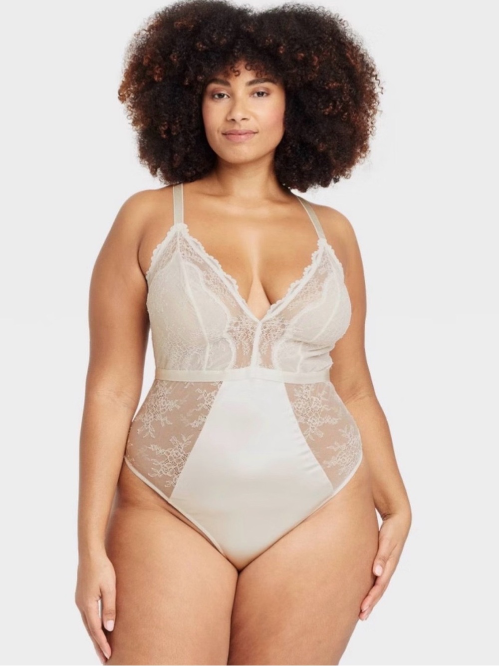 Auden Sheer Lace & Satin Bodysuit in Cream, Size XXL (NWT)
